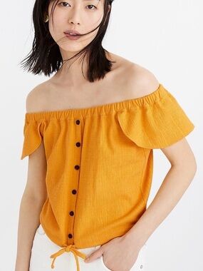Madewell Women’s Yellow Off-The-Shoulder Button-Front Top XS Puff Sleeve
